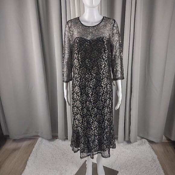 I.N. Studio Dresses & Skirts - I.N. Studio Black Dress with Gold Overlay Cocktail, Evening Dress Size 14 (NWT)